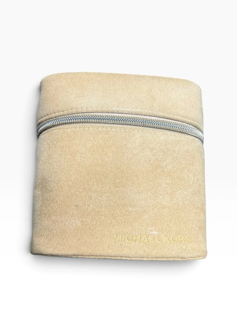 Michael Kors Cream Faux Vegan Suede Cosmetic Cube Makeup Bag